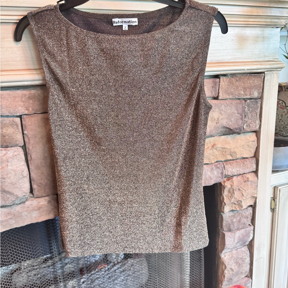 Reformation Dusk Knit Top Gold Sparkle
